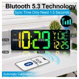 CYMHCHL Large Digital Wall Clock 17.2 Bluetooth Auto Time Sync Led Digital Clock Large Display 11 RGB Colors Auto-Dimming/DST Big Timer with Remote Control for Living Room Classroom Decor Garage Gym