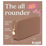 Embla Makeup Bag Travel Cosmetics Pouch and Toiletry Bag, Nylon Zipper Pouch Purse, Cute Make Up Organizer Storage Tote for Women Girls, Travel Skincare Case, Small Makeup Bags, Mocha Mousse