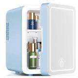 Skincare Fridge With Dimmable LED Light Mirror, 4L Makeup Mini Fridge for Bedroom, Car, Office & Dorm, Cooler & Warmer, Portable Small Refrigerator for Cosmetics, Skin Care and Food, Blue