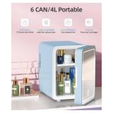 Skincare Fridge With Dimmable LED Light Mirror, 4L Makeup Mini Fridge for Bedroom, Car, Office & Dorm, Cooler & Warmer, Portable Small Refrigerator for Cosmetics, Skin Care and Food, Blue