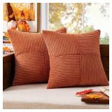 MIULEE Fall Rust Corduroy Pillow Covers Pack of 2 Boho Decorative Spliced Throw Pillow Covers Soft Solid Cross Patchwork Textured Pillowcases Home Decor for Couch Living Room Bed Sofa 18x18 inch