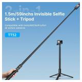 59in Invisible Selfie Stick Tripod for Insta360 X5/X4/X3/ONE X2/GO 3s/DJI Osmo 360, ULANZI TT52 Extension Pole Adjustable Waterproof Handle Grip for GoPro, DJI Osmo Pocket 3 Action 5 Pro/4