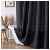 OVZME Black Bathroom Shower Curtain 78 Inch Length, Boho Tufted Chevron Striped Texture, Soft Fabric Protect Privacy Modern Farmhouse Style Shower Curtain for Bathroom, 72Wx78L Inches