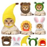 Weewooday 5 Pcs Cat Adorable Costume Bunny Hat with Ears Funny Mane Cat Hat for Pets and Small Dogs Kitten Puppy Party Costume Accessory Headwear(Lion, Frog, Rabbit, Sunflower, Banana)