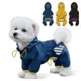 Dog Raincoat, Waterproof Dog Rain Jacket with Hood, Rain Coat with Leash Hole, Reflective Strap for Small Medium Dogs, Lightweight Puppy Clothes(Blue,M)
