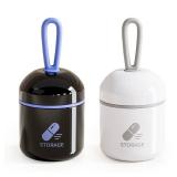 Mini Pill Box, 2-1 Compartments Pill Container with Silicone Lanyard, Daily Portable Pill Case for Pocket, Waterproof Travel Size for Purse, Black and White 2Pcs