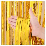 Voircoloria 3 Pack 3.3x8.2 Feet Gold Foil Fringe Backdrop Curtains, Tinsel Streamers, Fringe Backdrop for 2025 New Years Eve, Graduation, Birthday, Baby Shower, Gender Reveal, Disco Party
