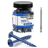 #8 Pocket Hole Screws 1-1/4 Inch, 160Pcs Coarse Thread Wood Screws, Square Drive, Washer Head, 4-Layer Coating, Drive Bit Included (Blue)