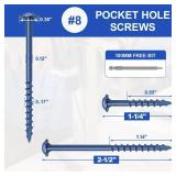 #8 Pocket Hole Screws 1-1/4 Inch, 160Pcs Coarse Thread Wood Screws, Square Drive, Washer Head, 4-Layer Coating, Drive Bit Included (Blue)