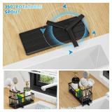 Cisily Black Sponge Holder for Kitchen Sink, Sink Caddy Organizer with High Brush Holder, Kitchen Countertop Organizers and Storage Essentials, Rustproof 304 Stainless Steel, Soap Dispenser Organize