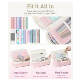 Four Candies 39 PCS Aesthetic School Supplies with Cute Pen Case, 12 Pastel Highlighters, 5 Black Ink Gel Pens, 6 Mechanical Pencils Set 0.5 & 0.7 mm for Students Stationary College Essentials (Pink)