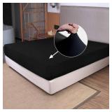 King Size Fitted Sheet Only - 4-Way Stretch Knit, Snug Fit, Wrinkle Free & Stay in Place, No More Slipping Off for Mattress, Soft & Comfortable - Black, King
