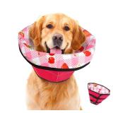 Dog Cone Soft Surgery Dog Cone Collar - Adjustable Long Foldable Comfortable for Recovery Alternative Prevent Biting Stop Licking Wound Small Medium Large Dogs (Strawberry Red, L)