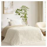 Snuggle Sac Checkered Throw Blanket Faux Fur Microfiber Blankets for Couch,Cozy Soft Warm Blanket for Sofa Bedroom Living Room,Solid Ivory,60x80 inches