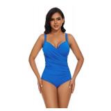Aqua Regina Plus Size Swimsuit for Women One Piece Bathing Suit Ruched Tummy Control Adjustable Swimwear(Blue,3XL)
