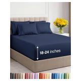 Extra Deep Full Sheet Set - 6 Piece Breathable & Cooling Sheets - Hotel Luxury Bed Sheets Set - Easy & Secure Fit - Soft, Wrinkle Free & Comfy Sheets Set - Navy Blue Sheet Set with Extra Deep Pockets