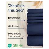 Extra Deep Full Sheet Set - 6 Piece Breathable & Cooling Sheets - Hotel Luxury Bed Sheets Set - Easy & Secure Fit - Soft, Wrinkle Free & Comfy Sheets Set - Navy Blue Sheet Set with Extra Deep Pockets
