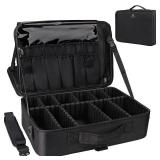 Relavel Makeup Case Large Makeup Bag Professional Train Case 16.5 inches Travel Cosmetic Organizer Brush Holder Waterproof Makeup Artist Storage Box, 3 Layer Large Capacity, with Adjustable Strap