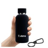 Exllena Small Water Bottle 12oz with Clip, Double Wall Stainless Steel Vacuum Small Insulated Water Bottle Keeps Drinks Cold 24 Hrs/Hot 12 Hrs for Kids Handbag School BPA Free (Black)