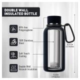 Exllena Small Water Bottle 12oz with Clip, Double Wall Stainless Steel Vacuum Small Insulated Water Bottle Keeps Drinks Cold 24 Hrs/Hot 12 Hrs for Kids Handbag School BPA Free (Black)