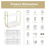 Forbena White and Gold Bathroom Counter Organizer, 2 Tier Bathroom Organizer Countertop Tray, Corner Makeup Vanity Shelf Organizers and Storage for Perfume Skincare Kitchen Sink Coffee Bar Decor