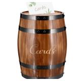 Menkxi Wedding Oak Whiskey Barrel Card Box with Slot Gift Card Box Holder Wine Barrel Card Holder Table Decorations for Reception Wedding Ceremony Money Envelopes Gift Cards (Light Brown)