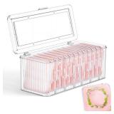 Threehoney 1 Pack Acrylic Bracelet Jewelry Storage Box with 12 Portable Anti Tarnish Organizers for Earrings/ring/necklace (Pink)