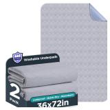Washable Bed Pads 36 x 72 - 2 Pack, Grey, Waterproof Bed Pads for Incontinence, Bed Wetting Pads for Bed, Sofa, Floor, Resuable Underpads for Adults, Seniors, Pet