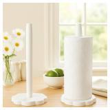 Colingmill White Scalloped Paper Towel Holder Countertop Wooden Cute Rustic Boho Kitchen Towel Roll Stand with Anti Skid Base Rack Napkin Organizer for Kitchen Countertop Dining Table Cabinet