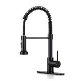 DJS Kitchen Faucets with Pull Down Sprayer Matte Black - Dual Mode Setting Single Handle 1 or 3 Holes Commercial Black Kitchen Sink Faucet with Deck Plate for Farmhouse RV Vessel Basin