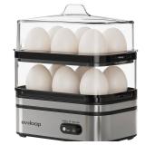 Evoloop Rapid Egg Cooker Electric 12 Eggs Capacity, Soft, Medium, Hard Boiled, Poached, Omelet Maker Egg Poacher & Vegetable Steamer, BPA Free Tray