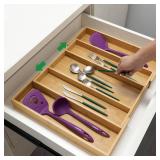 Utoplike Bamboo Expandable Kitchen Drawer Organizer, Adjustable Utensil Holder and Cutlery Tray Organiser, Drawer Divider for Silverware, Flatware, Knives in Kitchen, Bedroom, Living Room, 5 Slot