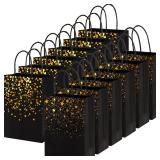 Nicunom 60 Pack Paper Gift Bags, 8.3 x 5.9 x 3.1 Inch Black Gold Gift Bags Shopping Bag Bulk Kraft Paper Bag Party Favor Bag for Wedding Birthday Halloween Thanksgiving Christmas