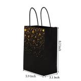 Nicunom 60 Pack Paper Gift Bags, 8.3 x 5.9 x 3.1 Inch Black Gold Gift Bags Shopping Bag Bulk Kraft Paper Bag Party Favor Bag for Wedding Birthday Halloween Thanksgiving Christmas