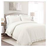 Lush Decor Reyna Ruffle Cotton Duvet Cover Set 3 Piece Set Full/ Queen, White - Queen Size Bedding Set - White Duvet Queen- Ruffled Bedding - Coquette Decor
