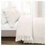 Lush Decor Reyna Ruffle Cotton Duvet Cover Set 3 Piece Set Full/ Queen, White - Queen Size Bedding Set - White Duvet Queen- Ruffled Bedding - Coquette Decor