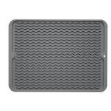 ZLR Silicone Dish Drying Mat for Kitchen Counter, Eco-Friendly Fast Dry Dish Mat, Easy Clean Multi Usage Drying Matt, Heat Resistant Trivet, 12 x 16 Large, Dark Gray