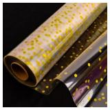 CMFYHM Clear Cellophane Wrap Roll(34 x 120Ft) 3Mil Gold Polka Dot Cellophane, Cellophane Gift Wrap Roll, Cellophane Wrap for Gifts, Baskets, Flowers, Party Decorations