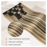 Clip in hair extensionsï¼LONAI 6PCS Straight 24 Hair Extensions for Women Heat Resistant Synthetic Hairpiece-Brown with Light Blonde