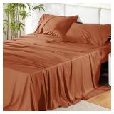 Bedsure Queen Sheet Set, Rayon Derived from Bamboo, Cooling Sheets, Breathable & Soft, Deep Pocket Up to 16 Inches, Hotel Luxury Silky Bedding for Hot Sleepers, Burnt Orange