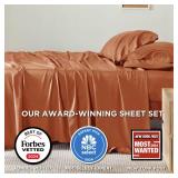 Bedsure Queen Sheet Set, Rayon Derived from Bamboo, Cooling Sheets, Breathable & Soft, Deep Pocket Up to 16 Inches, Hotel Luxury Silky Bedding for Hot Sleepers, Burnt Orange