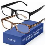 Gaoye 2-Pack of Reading Glasses - Blue-Light Filter, UV Protection - Readers with Rectangle Frames +2.0