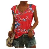AUSELILY Womens Cap Sleeve T-Shirt Casual Loose Fit Tank Tops Floral Orange sz S