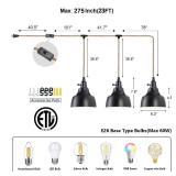 ALAISLYC 3 Light Plug in Pendant Light Cord 22FT Industrial Farmhouse Hanging Lamp with Twisted Hemp Rope Independent Triple Switch Hanging Light Chandelier for Dining Room Kitchen Black Finish