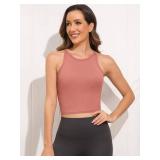 Kole Meego Crop Tops for Women Workout Cropped Tank Top Trendy High Neck Camisole Yoga Shirts Athletic Undershirts 4 Pack Coral/White/Blue/Pink XL