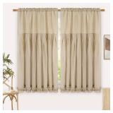 Likiyol Linen Curtains for Living Room 63 Inch Length Farmhouse Window Curtains for Bedroom with Ruffle Light Filtering Curtain Rustic Country Drapes Rod Pocket Window Treatments, Linen, 2 Panels