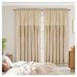 Likiyol Linen Curtains for Living Room 63 Inch Length Farmhouse Window Curtains for Bedroom with Ruffle Light Filtering Curtain Rustic Country Drapes Rod Pocket Window Treatments, Linen, 2 Panels