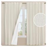 LAMIT 100% Blackout Natural Linen Curtains, 63 Inches Linen Textured Thermal Bedroom Curtains Back Tab and Rod Pocket Neutral Panels with White Liner for Farmhouse, 2 Panels, 52 x 63 Inch, Ivory
