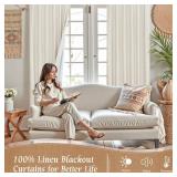LAMIT 100% Blackout Natural Linen Curtains, 63 Inches Linen Textured Thermal Bedroom Curtains Back Tab and Rod Pocket Neutral Panels with White Liner for Farmhouse, 2 Panels, 52 x 63 Inch, Ivory