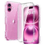 Diaclara Designed for iPhone 16 Case, Full Body Rugged Case with Built-in Touch Sensitive Anti-Scratch Screen Protector, Upgraded [Full Camera Protection] for iPhone 16 6.1 (Clear Glitter)